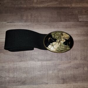 Vintage 80's Enamel Buckle  Stretch Belt